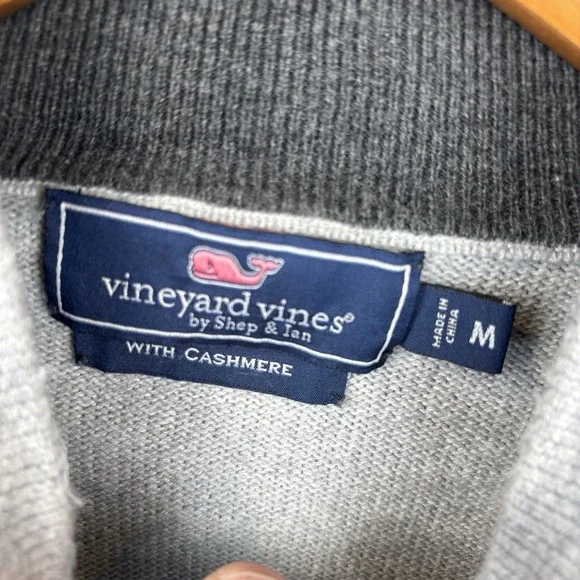 Vineyard Vines Sweater Mens Medium Gray 1/4 Zip Cashmere Blend Preppy Casual - Picture 3 of 8